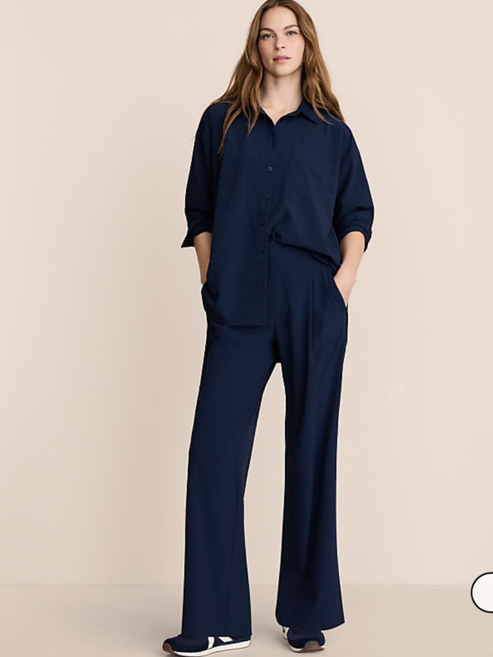 Lou & Grey Seersucker Wanderweave Oversized Popover (S)  & Wide Leg Trouser (M)